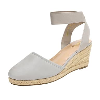 DREAM PAIRS Women's Grey Closed Toe Elastic Ankle Strap Espadrilles Wedge Sandals Size 5.5 M US Amanda-1 - Image 1