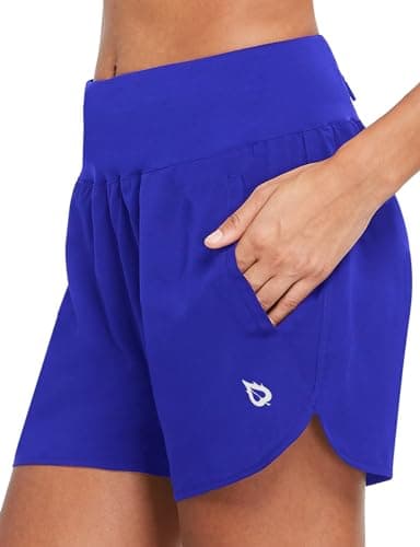 baleaf Women's 5" Workout Shorts Gym Running Shorts Athletic with Liner High Waistband Quick Dry Sports Zipper Pockets Royal Blue XS - Image 2