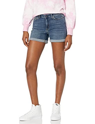 Amazon Essentials Women's Mid-Rise Slim Fit 4" Denim Shorts, Vintage Wash, 12 - Image 1