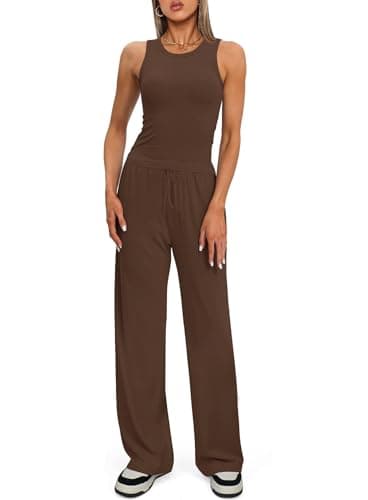 Darong Women's Two Piece Outfits Lounge Sets Ruched Short Sleeve Pullover Tops and High Waisted Pants Tracksuit Sets 9054A Coffee S - Image 3