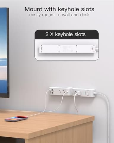 2 Pack Power Strip, 12FT Long Extension Cord, Surge Protector with 6 Outlets and 4 USB Charging Ports(2 USB C), Flat Plug Overload Protection, Wall Mount for Home Office Dorm College - Image 7