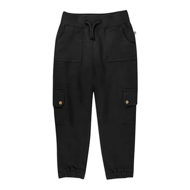 HonestBaby Easy Fit Cargo Sweat Pant 100% Organic Cotton Baby, Toddler, Boys, Girls, Unisex, Black, 18 Months - Image 1