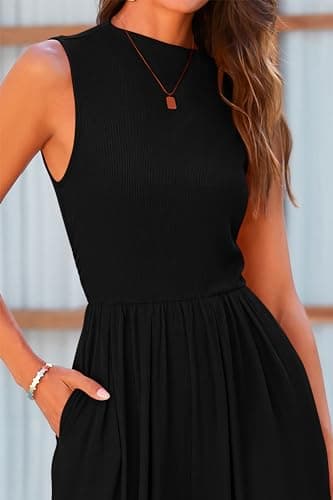 PRETTYGARDEN Womens Summer Jumpsuits Dressy Casual One Piece Outfits Sleeveless Mock Neck Wide Leg Pants Rompers with Pockets (Black,X-Large) - Image 5