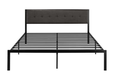 SHA CERLIN King Size Platform Bed Frame with Upholstered Headboard, Metal Slats Support, Button Tufted Square Stitched Headboard, Noise Free, No Box Spring Needed, Easy Assembly, Dark Grey - Image 9