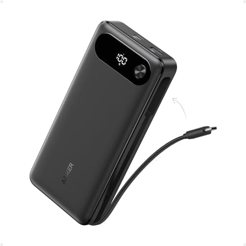 Anker Power Bank, 20,000mAh Travel Essential Portable Charger with Built-in USB-C Cable, 3-Port 87W Max Fast Charging Battery Pack, for MacBook, iPhone 16/15 Series, Samsung, Switch, and More - Image 1