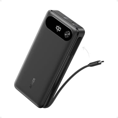 Anker Power Bank, 20,000mAh Travel Essential Portable Charger with Built-in USB-C Cable, 3-Port 87W Max Fast Charging Battery Pack, for MacBook, iPhone 16/15 Series, Samsung, Switch, and More - Image 1