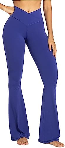 Sunzel Flare Leggings, Crossover Yoga Pants with Tummy Control, High-Waisted and Wide Leg, 30" Inseam, Navy Blue X-Small - Image 3