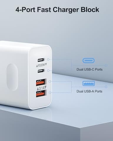 USB C Charger Block, 40W 4-Port USB-C Wall Charger Fast Charging Dual Port USBC Power Adapter+Double USB Wall Plug Multiport Brick Type C Block for iPhone 15 14 13 12 11 Pro Max XS XR, iPad, Samsung - Image 2