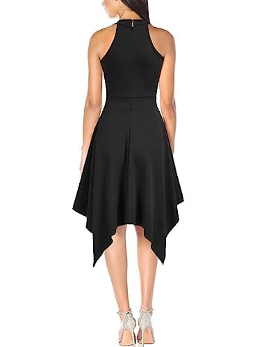 WOOSEA Women's Sleeveless Halter Neck Formal Dress Hem Asymmetrical A Line Party Cocktail Dress Black - Image 2