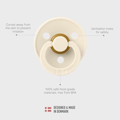 BIBS Pacifiers Colour Collection | Natural Rubber Baby Pacifier | Round Nipple | Set of 2 BPA-Free Soothers | Made in Denmark | 6+ Months (Pack of 2) | Sage/Ivory - Image 5