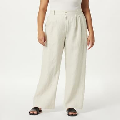 The Drop Women's Amalia Relaxed Pleated Trousers, Natural Linen, S - Image 5