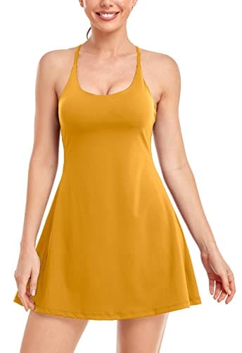 Womens Tennis Dress, Workout Dress with Built-in Bra & Shorts Pockets Exercise Dress for Golf Athletic Dresses for Women Daffodil - Image 1