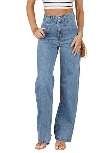 Sidefeel Women's Wide Leg Jeans High Waisted Straight Leg Stretchy Zimbaplatinum Trendy Loose Denim Pants Blue Size 12 - Image 1