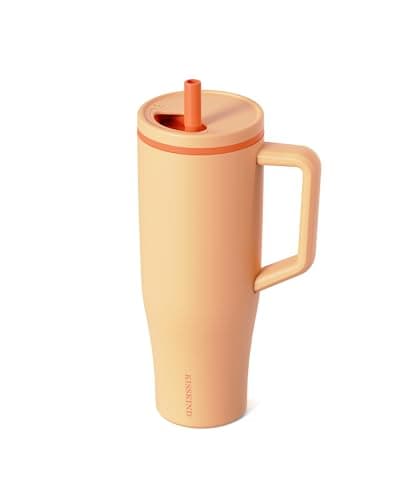 KISSKIND 40 oz Tumbler with Handle and Straw | Lumi Spin Hidden Straw 100% Leakproof Insulated Tumbler | Stainless Steel Water Bottle for Mom, Nurse, Teacher | Orange - Image 1