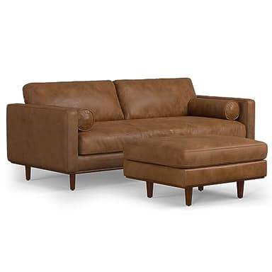 SIMPLIHOME Morrison Mid-Century Modern 89 inch Wide Sofa with Ottoman Set in Caramel Brown Genuine Leather for the Living Room and Family Room - Image 7