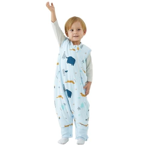Duomiaomiao 1.5 TOG Toddler Sleep Sack 36-48 Months 100% Cotton Four Season Side Open Zipper Baby Sleep Sack with Feet, Breathable Toddler Wearable Blanket - Image 1