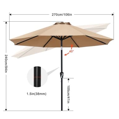 ABCCANOPY 11FT Patio Umbrella, Outdoor Waterproof Table Umbrella with Push Button Tilt and Crank, 8 Ribs UV Protection Pool Umbrella for Garden, Lawn, Deck & Backyard (Light Beige) - Image 4