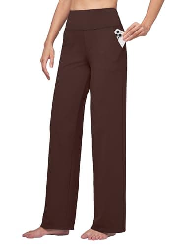 Willit Women's Yoga Pants Wide Leg Dress Work Pants Stretch Casual Pants Slacks with Pockets High Waist 30" Brown XL - Image 1