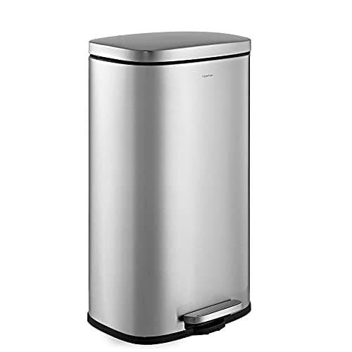 happimess HPM1011A Curtis 8-Gallon Step-Open Trash Can with Soft-Close Lid, Modern, Minimalistic, Fingerprint Proof for Home, Kitchen, Laundry Room, Office, Bedroom, Bathroom, Chrome - Image 1