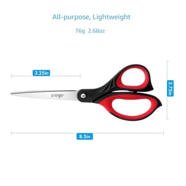 LIVINGO 8.5” Scissors All Purpose - Ultra Sharp Multipurpose 3 Pack Heavy duty Shears for Office, Home, School Sewing and Crafting Cutting Fabric, Paper, Red Comfort Grip - Image 2
