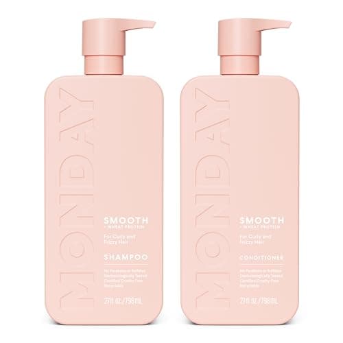 MONDAY HAIRCARE Smooth Shampoo + Conditioner Bathroom Set (2 Count) 27 oz Each For Frizzy, Coarse & Curly Hair Made with Coconut Oil, Shea Butter & Vitamin E 100% Recyclable Bottle Pink - Image 1