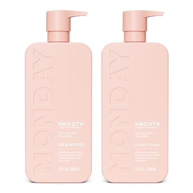 MONDAY HAIRCARE Smooth Shampoo + Conditioner Bathroom Set (2 Count) 27 oz Each For Frizzy, Coarse & Curly Hair Made with Coconut Oil, Shea Butter & Vitamin E 100% Recyclable Bottle Pink - Image 1