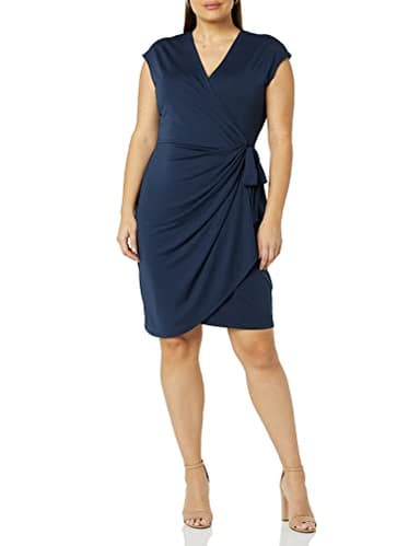 Amazon Essentials Women's Classic Cap Sleeve Wrap Dress (Available in Plus Size), Navy, X-Large - Image 4
