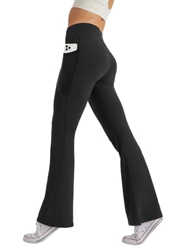 SEAJOJO Women's High Waist Flare Yoga Pants Tummy Control Casual Bootcut Leggings with Side Pockets Black - Image 1