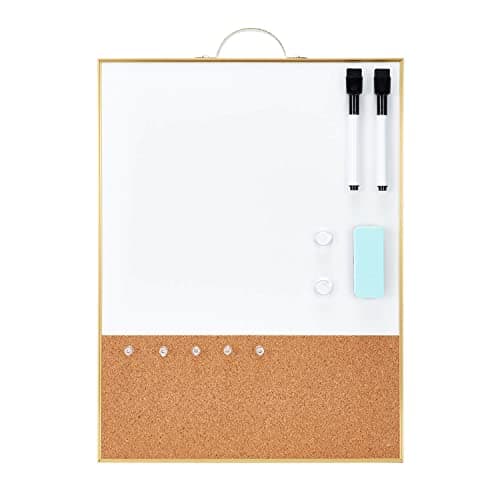 TSJ OFFICE Small Combination Board - 16" X 12" Portable Aluminum Gold Framed Magnetic Dry Erase Board for Wall, Small Bulletin Cork Board with Holder for Office, Home and School - Image 1