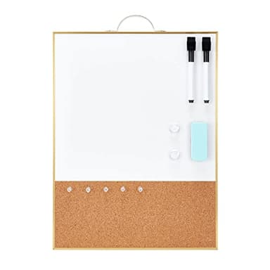 TSJ OFFICE Small Combination Board - 16" X 12" Portable Aluminum Gold Framed Magnetic Dry Erase Board for Wall, Small Bulletin Cork Board with Holder for Office, Home and School - Image 1