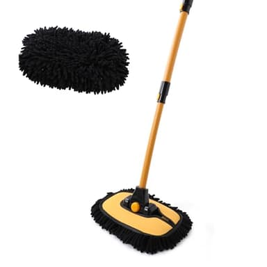 Yocada Car Wash Brush Mop 15° Curved with 43" Telescopic Aluminum Long Handle Microfiber Car Cleaning Mop for Car Wash Truck Boat Wheel with 1 Chenille Replacement Head - Image 1