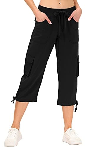 MoFiz Women's Hiking Capris Pants Lightweight Quick Dry Running Athletic Casual Outdoor Cargo Pants for Women Pockets Black L - Image 2
