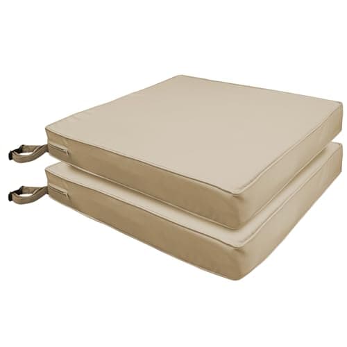 Metliv Patio Chair Cushions 19" x 19" x 3", Waterproof Outdoor Seat Cushions for Patio Furniture, Square Chair Pads with Adjustable Straps for Garden Sofa Couch, Set of 2, Beige - Image 1
