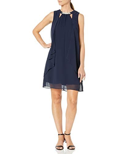 S.L. Fashions Women's Sleeveless Cutout Pearl Neck Dress, Navy, 16 - Image 1