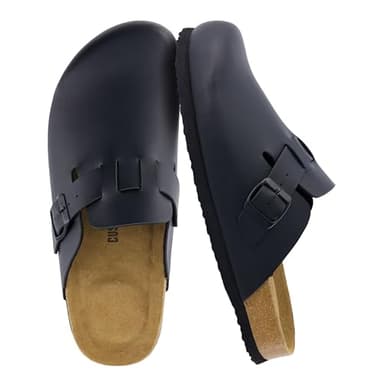 CUSHIONAIRE Hana Womens Clogs | Comfortable Vegan Suede Clogs for Women | Slip On Potato Shoes with Cork Footbed & Arch Support| BLACK 8.5 - Image 1