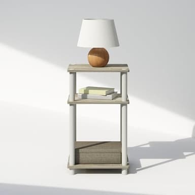 Furinno Just 3-Tier Turn-N-Tube Open Storage Nightstand, 1-Pack, Plastic Poles, Sonoma Oak/White - Image 5