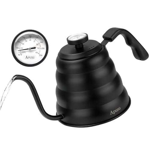 Tea Kettle with Thermometer Pot Black Stovetop Tea Kettle 40oz Gooseneck Kettle Teapot Pour Over Coffee Kettle with Thermometer,1200ml,6 Cup,Black,1Pack - Image 1
