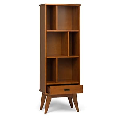SIMPLIHOME Draper Bookcase - 64 inch Tall Solid Hardwood Storage Bookshelf in Teak Brown, Mid-Century Modern Storage for Living Room, Study Room or Office with Adjustable Shelves and Angled Legs - Image 4