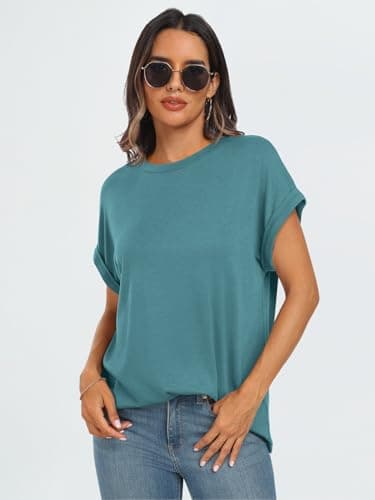 AUTOMET Womens Summer Tops Oversized Short Sleeve Business Casual Dressy T Shirts Trendy Fashion Clothes Spring Outfits 2025 Bluegreen XL - Image 4
