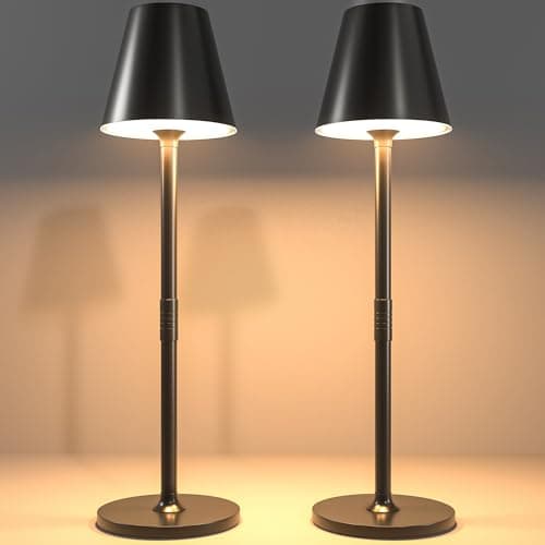 Timjorman 2 Pack LED CordlessTable Lamp,4000mAh Rechargeable Battery Desk lamp,3 Level Brightness Night Light,Minimalist Design, for Couple Dinner/Coffee Table/Restaurant/Bedroom(Black 2pack) - Image 1