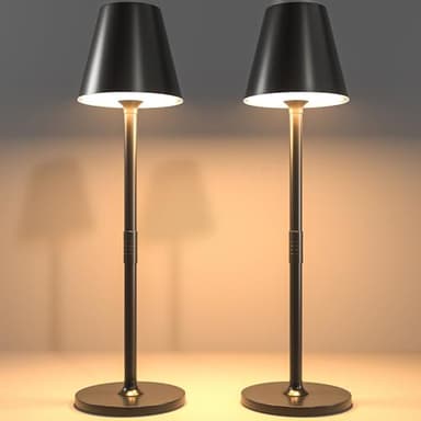 Timjorman 2 Pack LED CordlessTable Lamp,4000mAh Rechargeable Battery Desk lamp,3 Level Brightness Night Light,Minimalist Design, for Couple Dinner/Coffee Table/Restaurant/Bedroom(Black 2pack) - Image 1