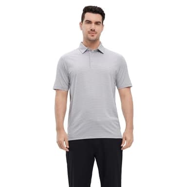 Mens Golf Shirts Moisture Wicking Dry Fit Short Sleeve Performance Sport Stripe Golf Polo Shirts for Men - Image 2
