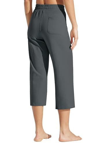 Willit Women's Capris Pants Cotton Yoga Capri Casual Lounge Pants Wide Leg Workout Sweatpants with Pockets 20" Deep Gray L - Image 2