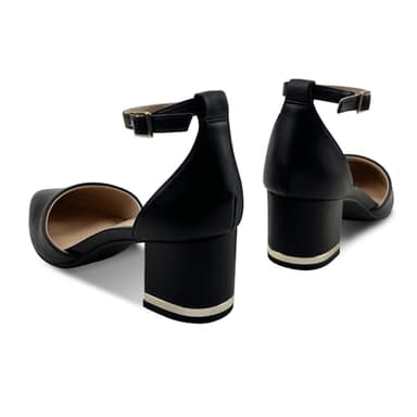 Women's Pointed Toe Low Chunky Heels Pump Shoes, Comfortable Heels for Women, Chunky Ankle Strap Dress Pumps Shoes for Wedding Office Party (Black PU, Adult, Women, 8, Numeric, US Footwear Size System, Medium) - Image 5