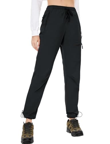 SEVEGO Womens Hiking Pants Tall Inseam 30" Athletic Cargo Pants Lightweight 4 Zipper Pockets Water Resistant Elastic Waist, Black, XL - Image 2