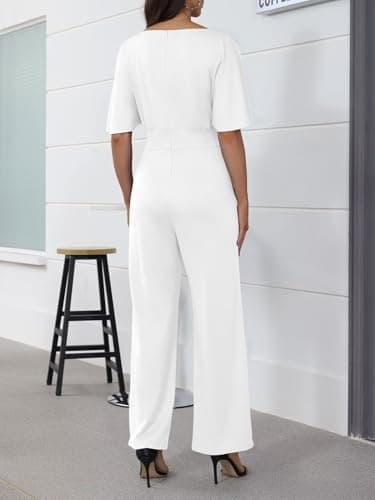 acelyn Elegant Jumpsuit for Women Dressy Sexy Plus Size Wide Leg Pant Suit One Piece Party Outfits White L - Image 4