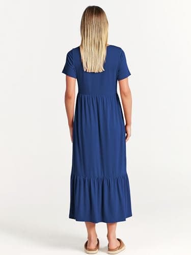 ANRABESS Womens 2025 Summer Casual Maxi Dress A line Tiered Flowy Short Sleeve Crewneck T Shirt Beach Travel Long Dresses Medium Blue - Image 4