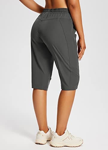 baleaf Women's Below Knee Long Hiking Cargo Shorts UPF 50 3/4 Capri Lightweight Water Resistant Zip Pocket Elastic Waist Dark Grey XL - Image 2