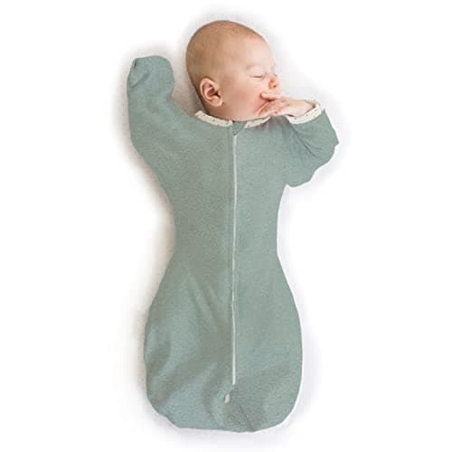 SwaddleDesigns Transitional Swaddle Sack with Arms Up Half-Length Sleeves and Mitten Cuffs, Small, 0-3 Months, 6-14 lbs, Heathered Jadeite (Arms Up Swaddle, Transition Swaddle Sleep Sack) - Image 1