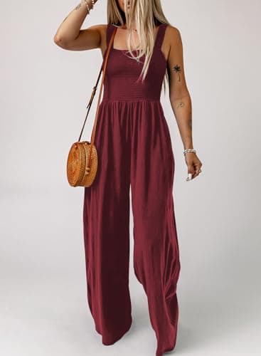 Dokotoo Womens Plus Size Red Jumpsuits for Women Overalls Loose Casual Wide Leg One Piece Sleeveless Solid Jumpsuit Long Pant Rompers with Pockets X-Large - Image 3
